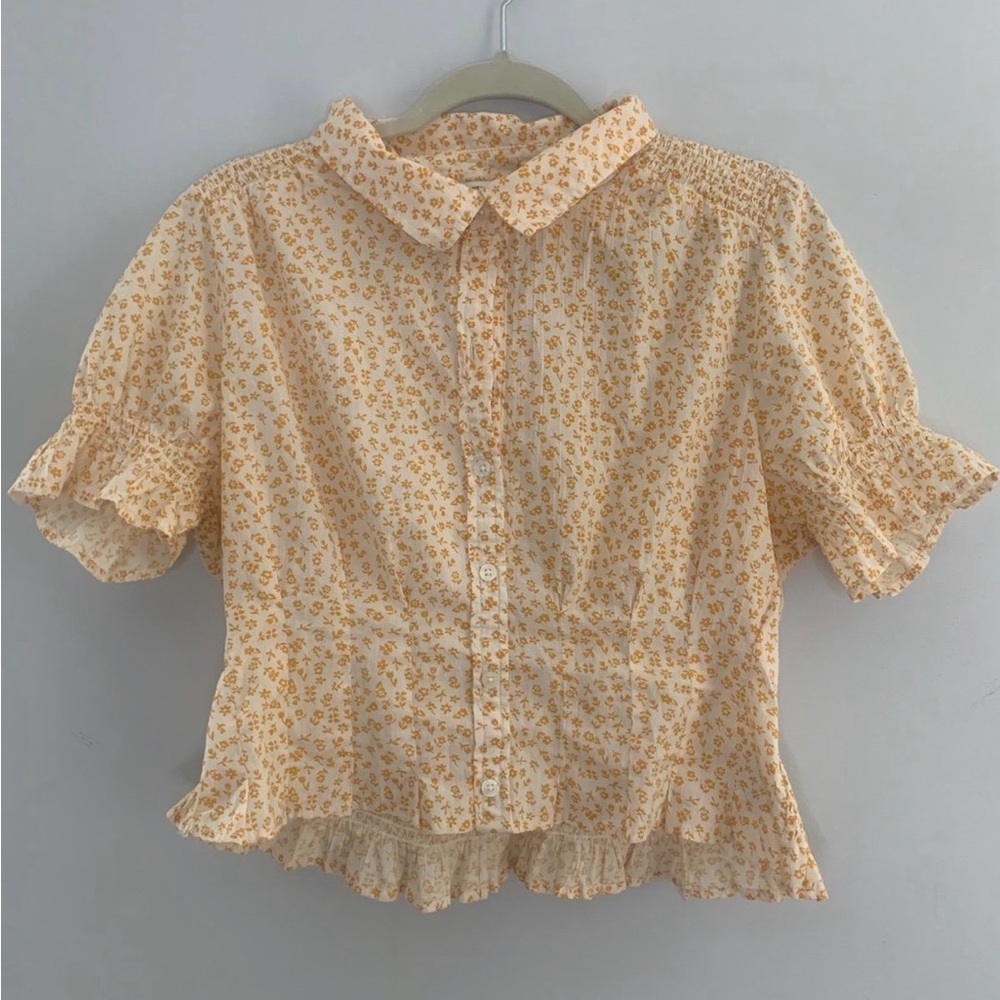 Yellow floral button up shirt